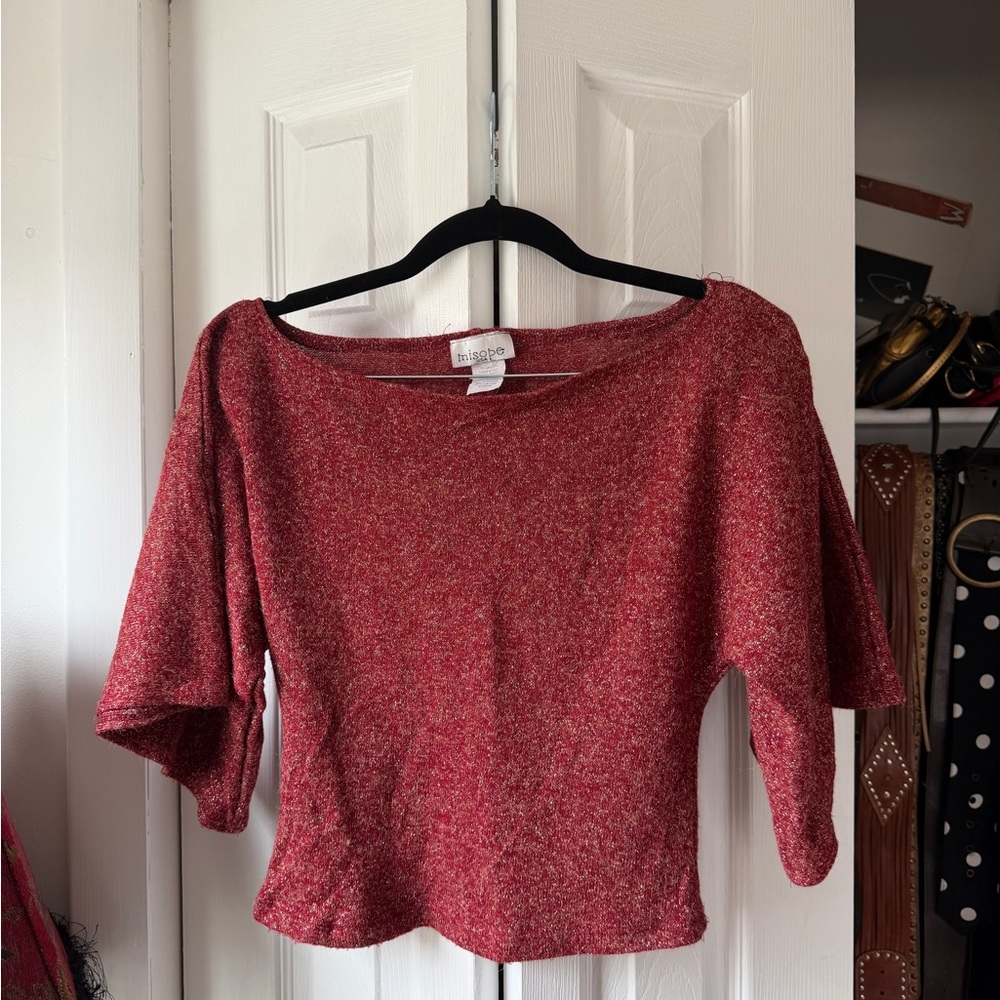 Misope Red Marled Boatneck Knit Top